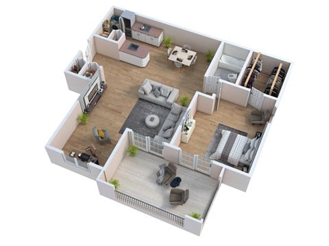 Floor plan for 1 bed, 1 bath, 862 sqft
